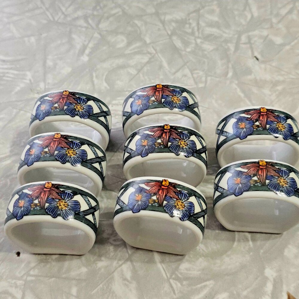 8 Dansk Nordic Garden Napkin Rings 2"designer Victoria Morrison bold style 90s - Picture 7 of 8